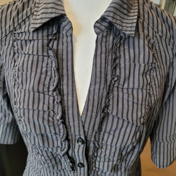 striped Ruffle Button-Up Dress - Picture 2 of 5